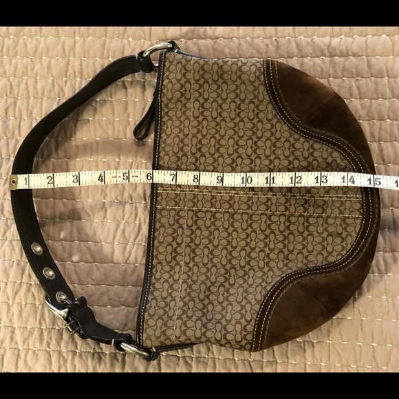 Coach Signature Logo Suede Womens Brown Tan Hobo Shoukder Bag Purse F0732-F10924 - Picture 12 of 12